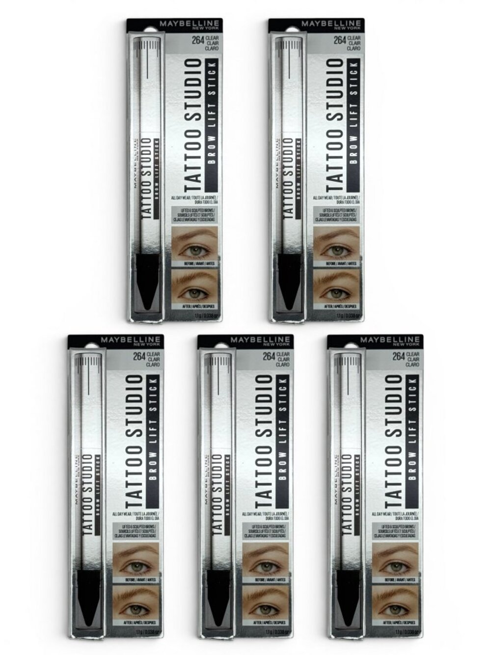 5 Pack Maybelline Tattoo Studio Brow Lift Stick Sculpting Wax Stick - 264 Clear